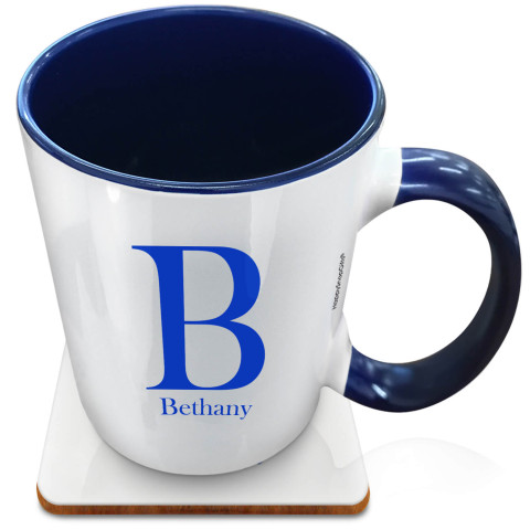 (XL 15oz Blue) Bright Green (Optional Personalised Gift Text) with 1 matching Square Coaster