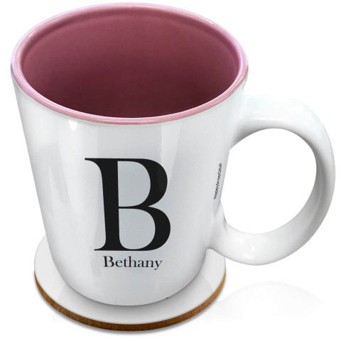 (XL 15oz Pink) Black (Optional Personalised Gift Text) with 1 matching Circular Coaster