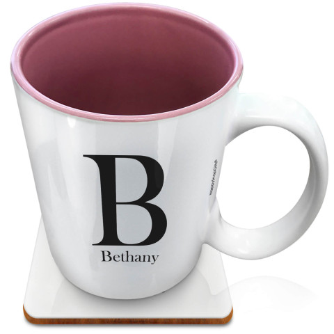 (XL 15oz Pink) Black (Optional Personalised Gift Text) with 1 matching Square Coaster