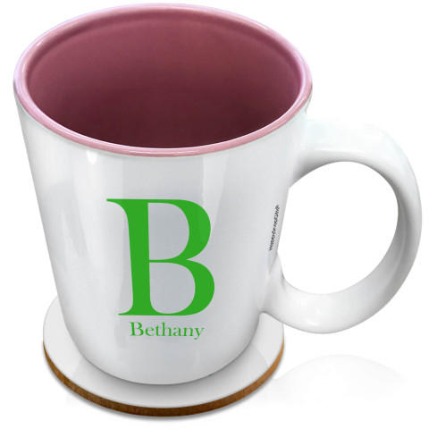 (XL 15oz Pink) with Circular Ring Theme Bright Green (Optional Personalised Gift Text) with 1 matching Circular Coaster