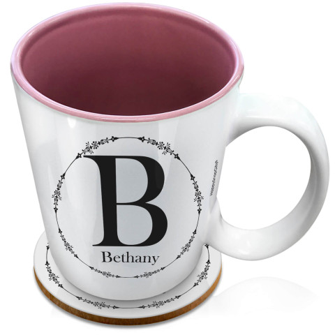 (XL 15oz Pink) with Circular Ring Theme Black (Optional Personalised Gift Text) with 1 matching Circular Coaster