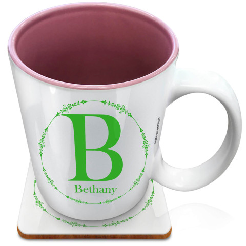 (XL 15oz Pink) with Circular Ring Theme Bright Green (Optional Personalised Gift Text) with 1 matching Square Coaster