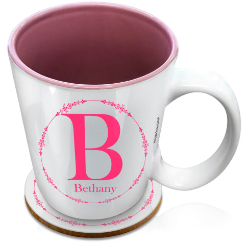 (XL 15oz Pink) with Circular Ring Theme Fuchsia Pink (Optional Personalised Gift Text) with 1 matching Circular Coaster