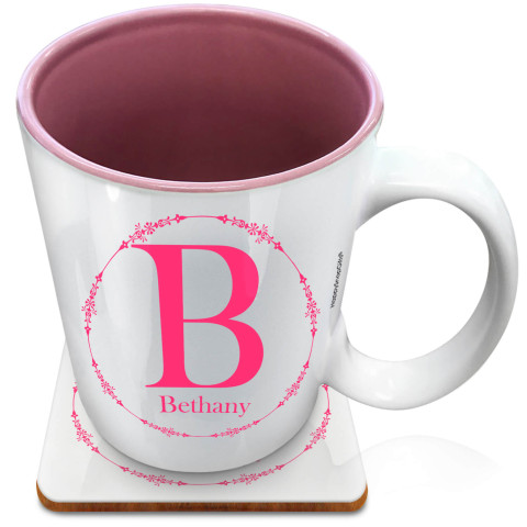 (XL 15oz Pink) with Circular Ring Theme Fuchsia Pink (Optional Personalised Gift Text) with 1 matching Square Coaster