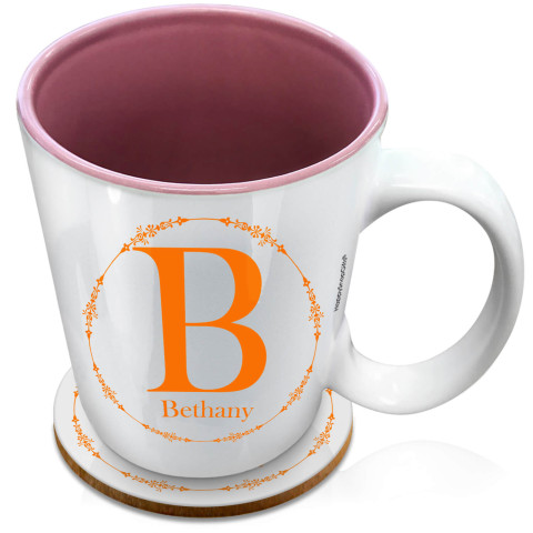 (XL 15oz Pink) with Circular Ring Theme Orange (Optional Personalised Gift Text) with 1 matching Circular Coaster
