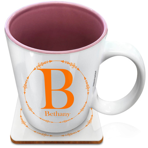 (XL 15oz Pink) with Circular Ring Theme Orange (Optional Personalised Gift Text) with 1 matching Square Coaster