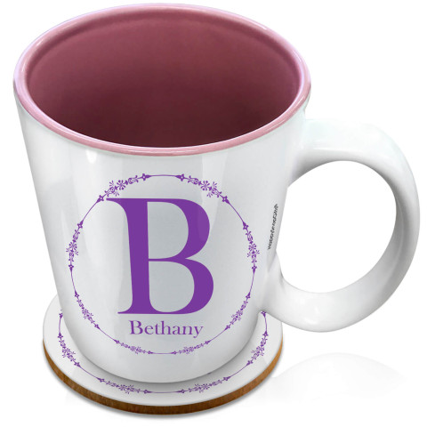 (XL 15oz Pink) with Circular Ring Theme Purple (Optional Personalised Gift Text) with 1 matching Circular Coaster