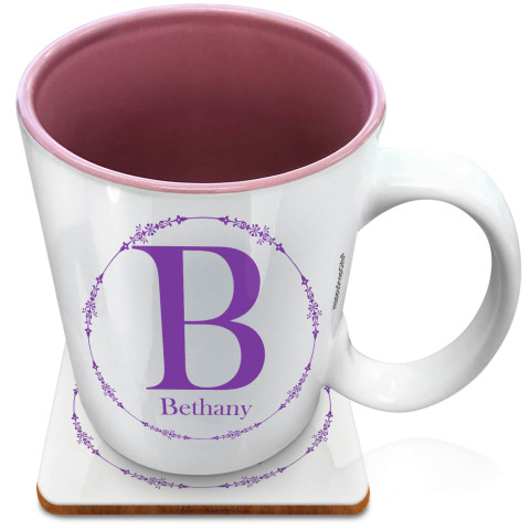 (XL 15oz Pink) with Circular Ring Theme Purple (Optional Personalised Gift Text) with 1 matching Square Coaster