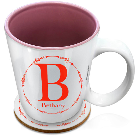 (XL 15oz Pink) with Circular Ring Theme Red (Optional Personalised Gift Text) with 1 matching Circular Coaster