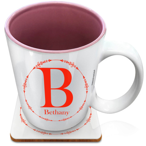 (XL 15oz Pink) with Circular Ring Theme Red (Optional Personalised Gift Text) with 1 matching Square Coaster
