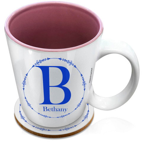 (XL 15oz Pink) with Circular Ring Theme Royal Blue (Optional Personalised Gift Text) with 1 matching Circular Coaster