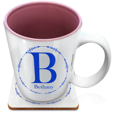 (XL 15oz Pink) with Circular Ring Theme Royal Blue (Optional Personalised Gift Text) with 1 matching Square Coaster
