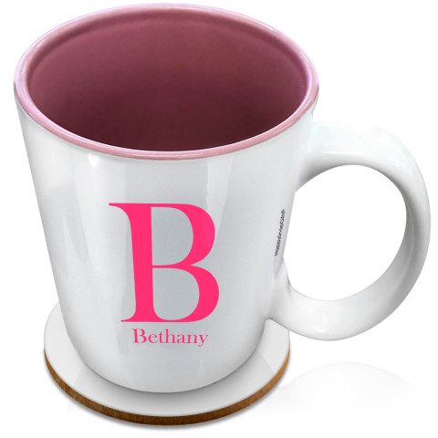 (XL 15oz Pink) Fuchsia Pink (Optional Personalised Gift Text) with 1 matching Circular Coaster