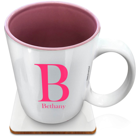 (XL 15oz Pink) Fuchsia Pink (Optional Personalised Gift Text) with 1 matching Square Coaster