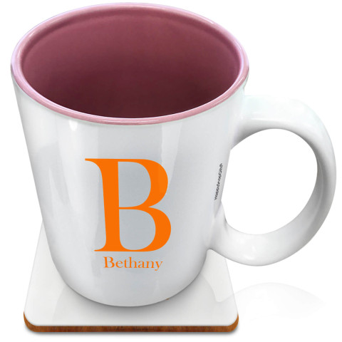 (XL 15oz Pink) Orange (Optional Personalised Gift Text) with 1 matching Square Coaster