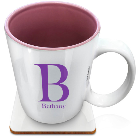 (XL 15oz Pink) Purple (Optional Personalised Gift Text) with 1 matching Square Coaster
