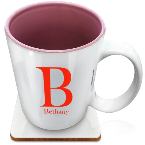 (XL 15oz Pink) Red (Optional Personalised Gift Text) with 1 matching Square Coaster