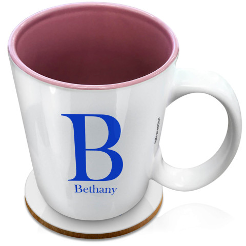 (XL 15oz Pink) Royal Blue (Optional Personalised Gift Text) with 1 matching Circular Coaster