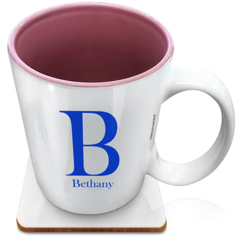 (XL 15oz Pink) Royal Blue (Optional Personalised Gift Text) with 1 matching Square Coaster