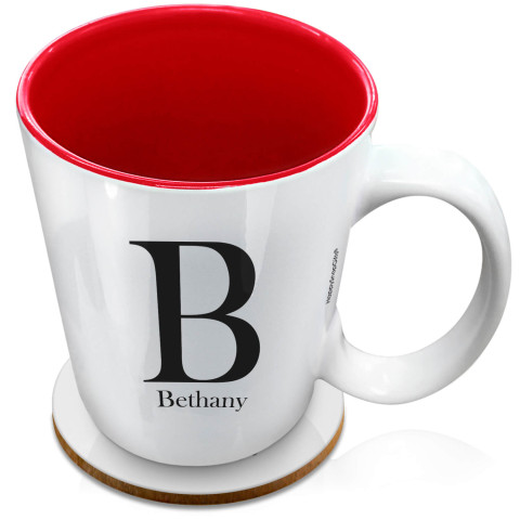 (XL 15oz Red) Black (Optional Personalised Gift Text) with 1 matching Circular Coaster