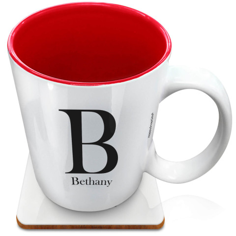 (XL 15oz Red) Black (Optional Personalised Gift Text) with 1 matching Square Coaster