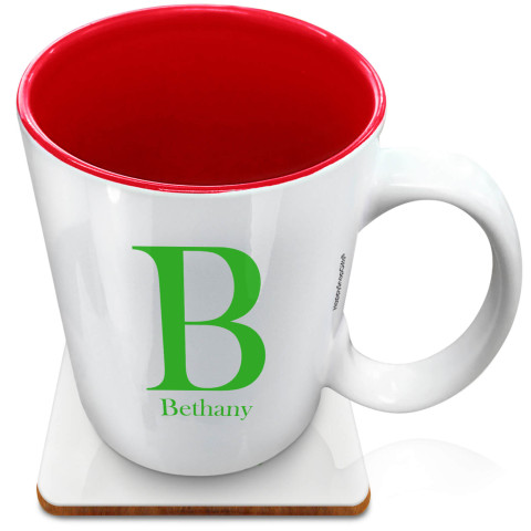 (XL 15oz Red) with Circular Ring Theme Bright Green (Optional Personalised Gift Text) with 1 matching Square Coaster