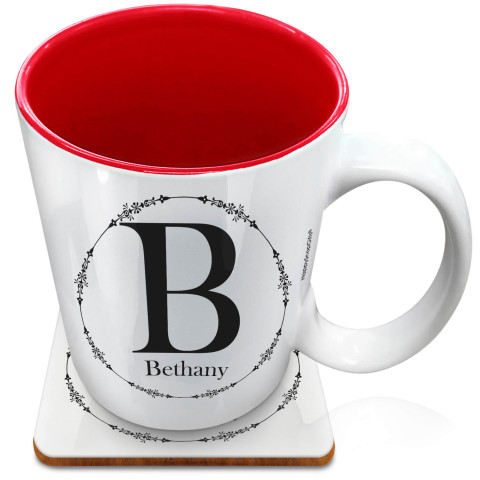 (XL 15oz Red) with Circular Ring Theme Black (Optional Personalised Gift Text) with 1 matching Square Coaster