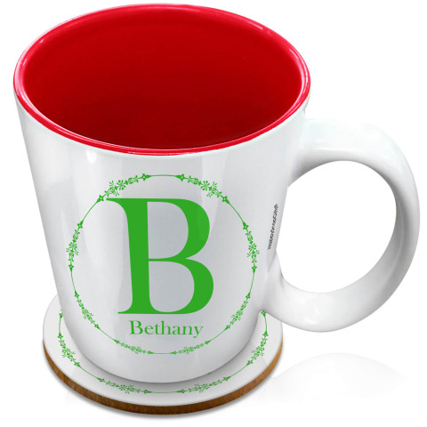 (XL 15oz Red) with Circular Ring Theme Bright Green (Optional Personalised Gift Text) with 1 matching Circular Coaster