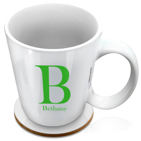 (XL 15oz White) Bright Green (Optional Personalised Gift Text) with 1 matching Circular Coaster