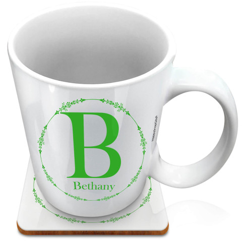 (XL 15oz White) with Circular Ring Theme Bright Green (Optional Personalised Gift Text) with 1 matching Square Coaster