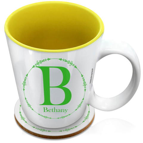 (XL 15oz Yellow) with Circular Ring Theme Bright Green (Optional Personalised Gift Text) with 1 matching Circular Coaster
