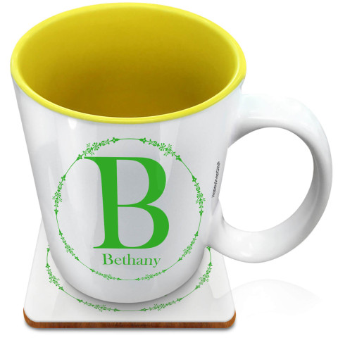 (XL 15oz Yellow) with Circular Ring Theme Bright Green (Optional Personalised Gift Text) with 1 matching Square Coaster