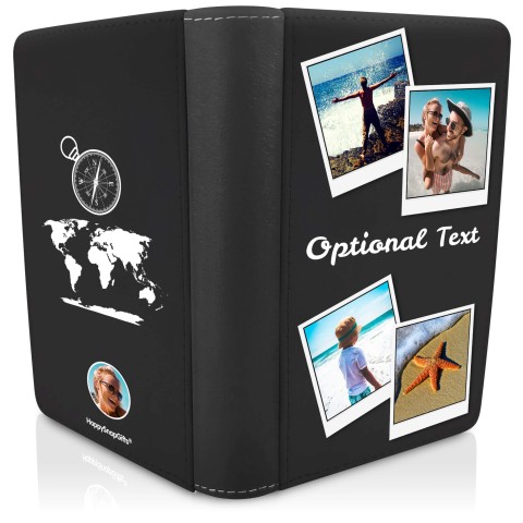 (UK Standard 21cm) (Globe and Compass Icon) Black (Optional Personalised Gift Text)