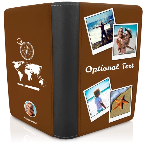 (UK Standard 21cm) (Globe and Compass Icon) Brown (Optional Personalised Gift Text)