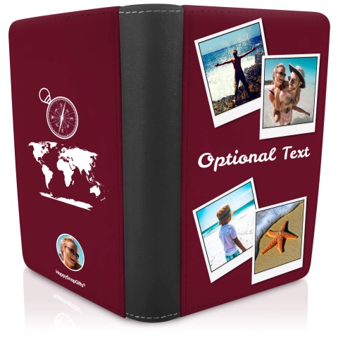 (UK Standard 21cm) (Globe and Compass Icon) Burgundy (Optional Personalised Gift Text)