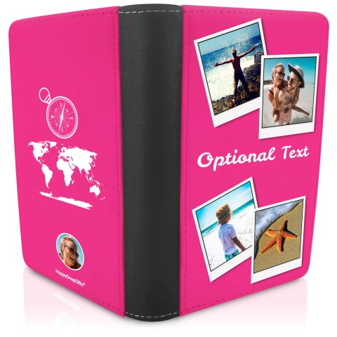 (UK Standard 21cm) (Globe and Compass Icon) Fuchsia Pink (Optional Personalised Gift Text)