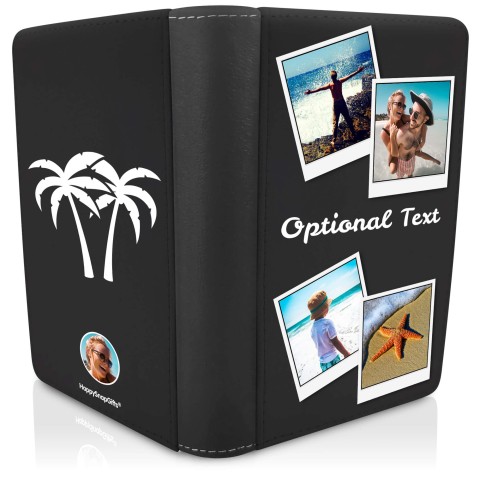 (UK Standard 21cm) (Palm Trees Icon) Black (Optional Personalised Gift Text)