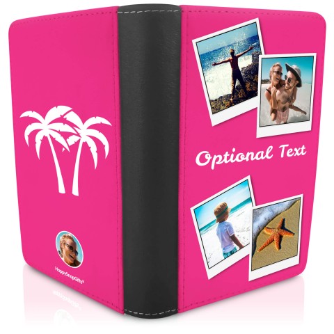 (UK Standard 21cm) (Palm Trees Icon) Fuchsia Pink (Optional Personalised Gift Text)