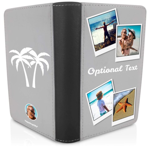 (UK Standard 21cm) (Palm Trees Icon) Grey (Optional Personalised Gift Text)