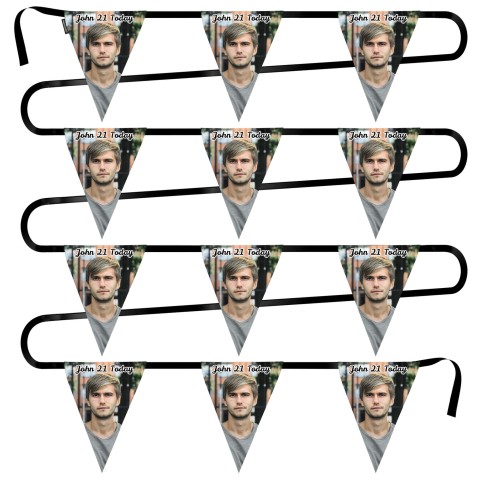 - 5 Metres with 12 Triangle Flags (28cm) Mock Suede Polyester Fabric (Optional Personalised Gift Text)