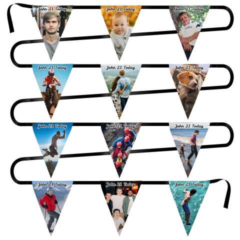 - 5 Metres with 12 Triangle Flags (28cm) Mock Suede Polyester Fabric (Optional Personalised Gift Text)
