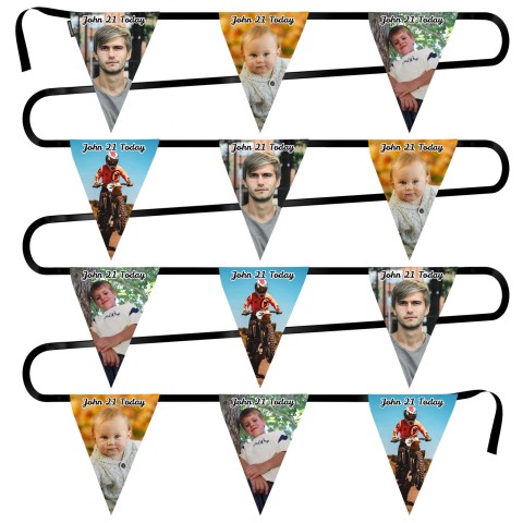 - 5 Metres with 12 Triangle Flags (28cm) Mock Suede Polyester Fabric (Optional Personalised Gift Text)