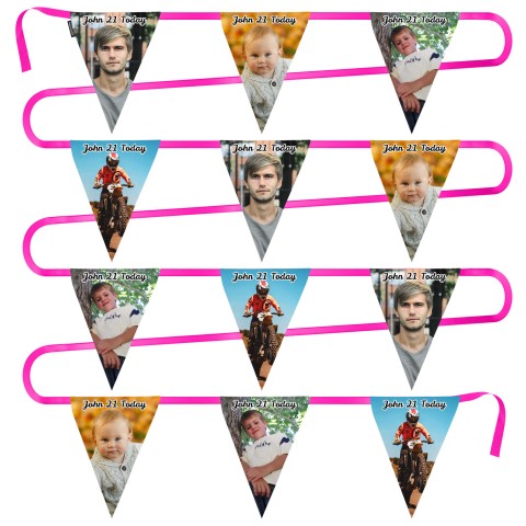 - 5 Metres with 12 Triangle Flags (28cm) Mock Suede Polyester Fabric (Optional Personalised Gift Text)