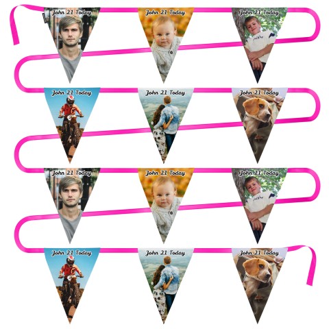- 5 Metres with 12 Triangle Flags (28cm) Mock Suede Polyester Fabric (Optional Personalised Gift Text)