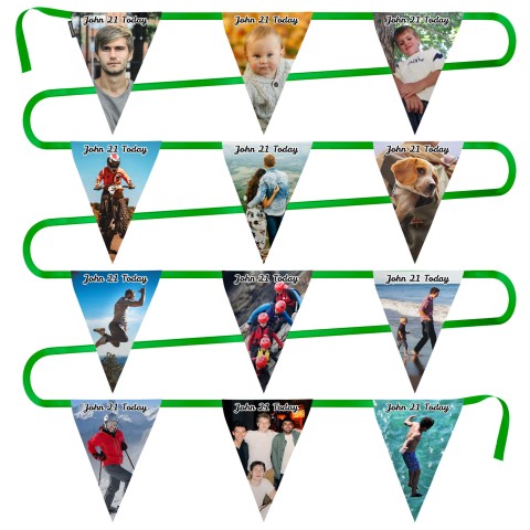 - 5 Metres with 12 Triangle Flags (28cm) Mock Suede Polyester Fabric (Optional Personalised Gift Text)
