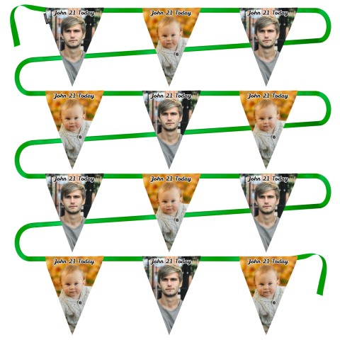 - 5 Metres with 12 Triangle Flags (28cm) Mock Suede Polyester Fabric (Optional Personalised Gift Text)