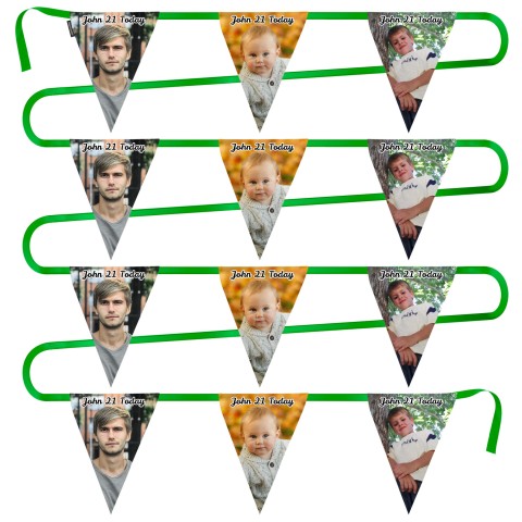 - 5 Metres with 12 Triangle Flags (28cm) Mock Suede Polyester Fabric (Optional Personalised Gift Text)