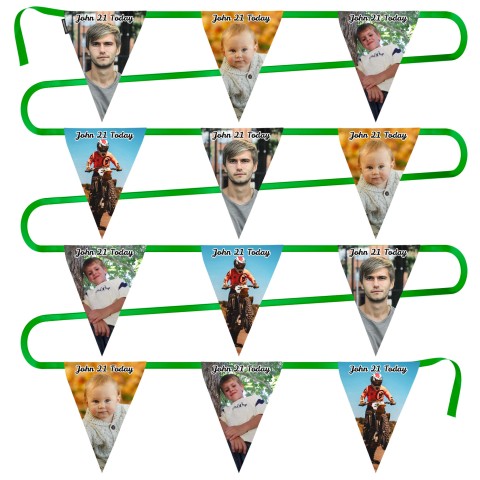 - 5 Metres with 12 Triangle Flags (28cm) Mock Suede Polyester Fabric (Optional Personalised Gift Text)