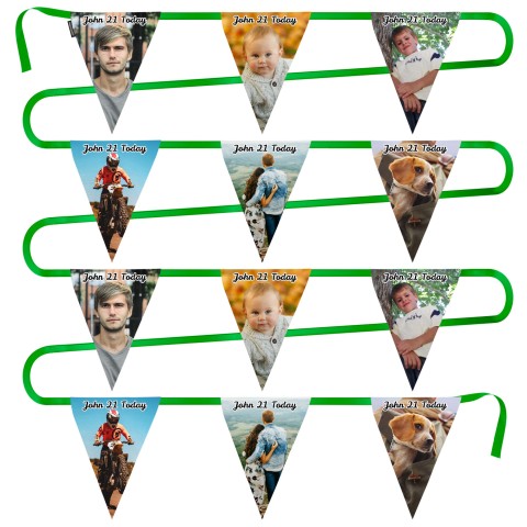 - 5 Metres with 12 Triangle Flags (28cm) Mock Suede Polyester Fabric (Optional Personalised Gift Text)