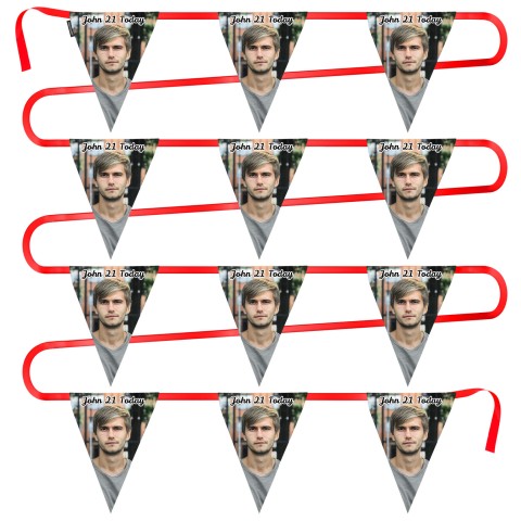 - 5 Metres with 12 Triangle Flags (28cm) Mock Suede Polyester Fabric (Optional Personalised Gift Text)